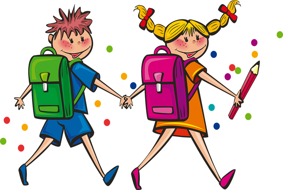 Cartoon of kids walking to school with their backpacks